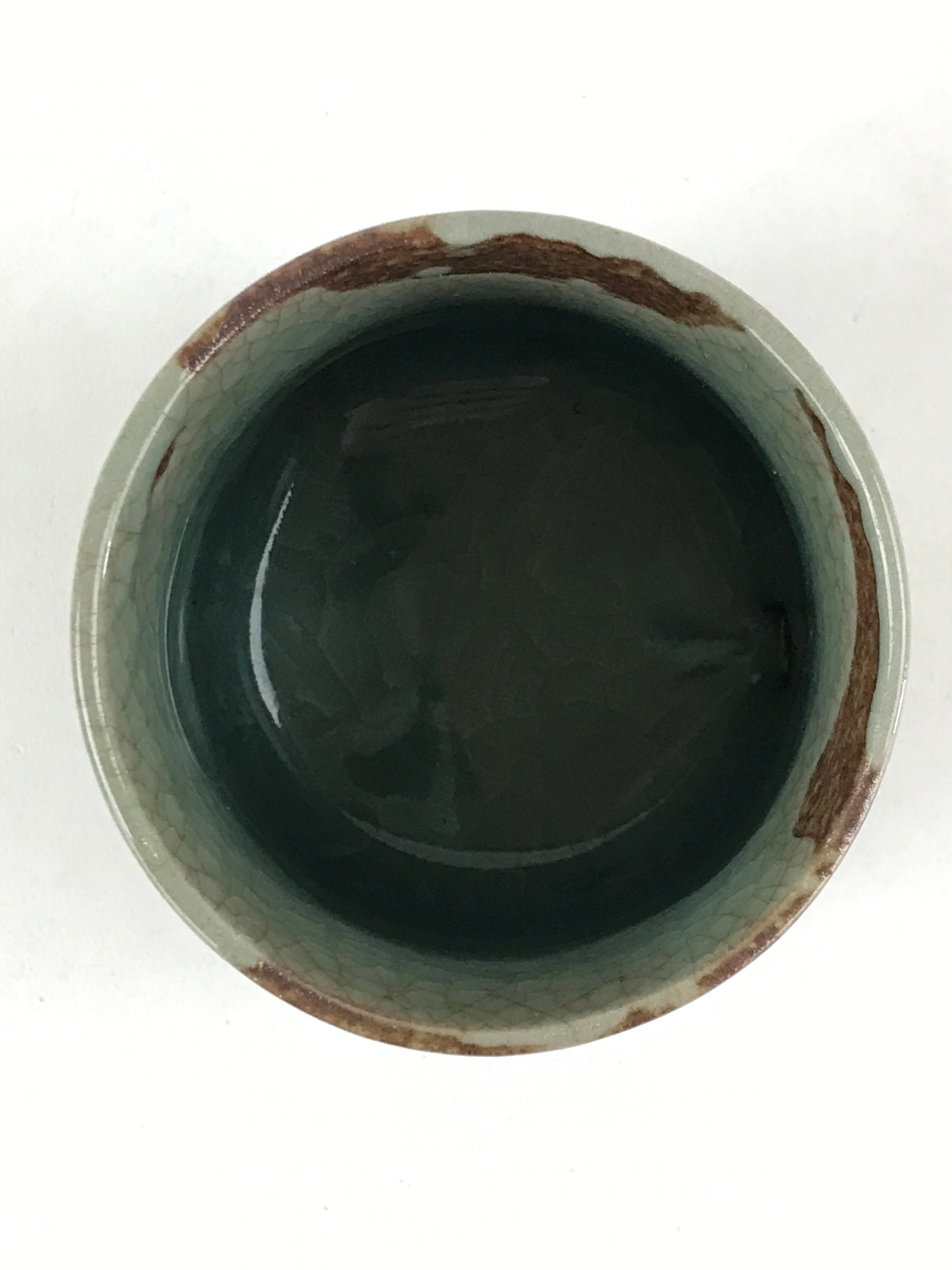 Japanese Ceramic Yunomi Teacup Vtg Pottery Large Light Green Crackle Glaze TC366