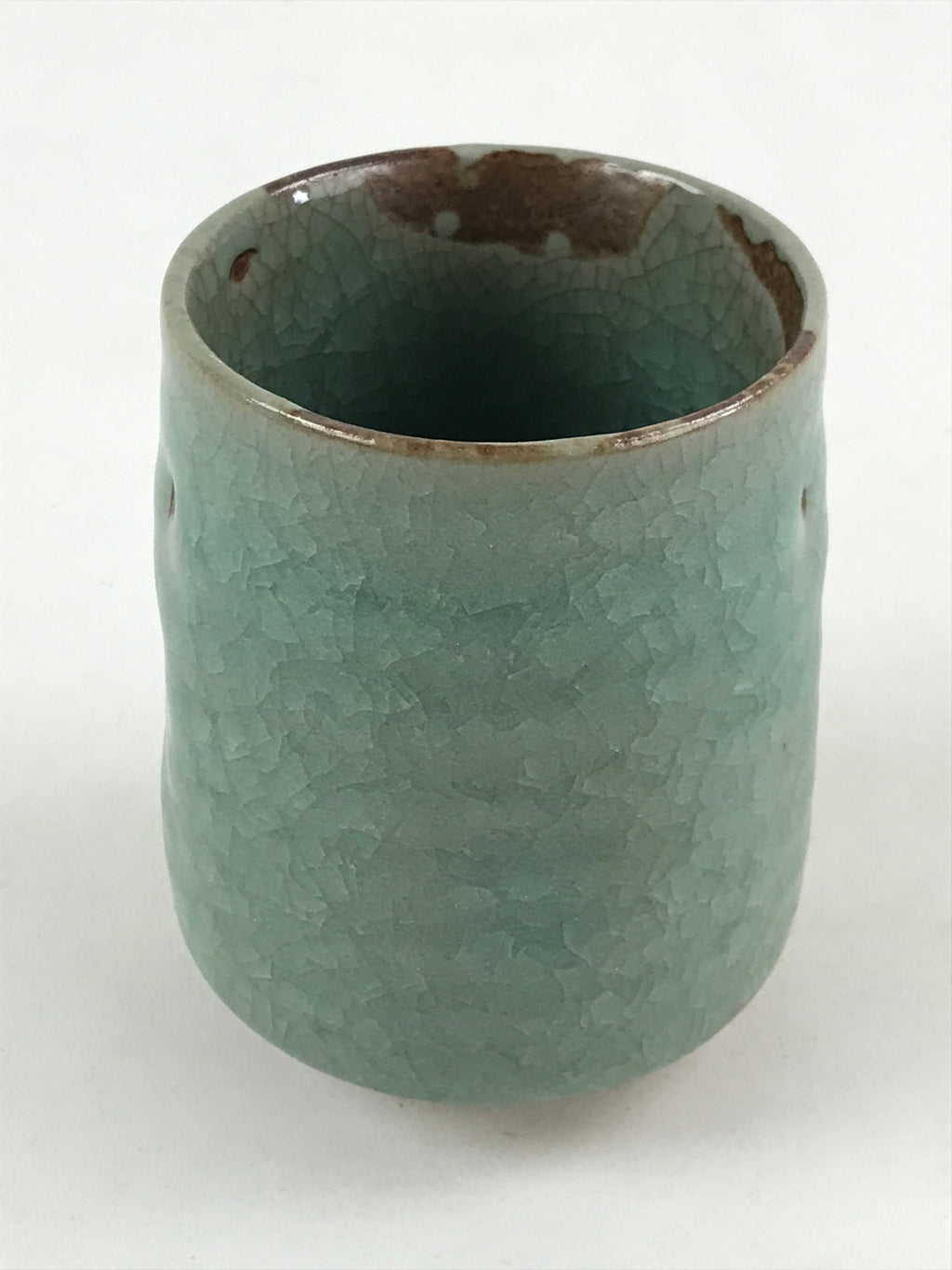 Japanese Ceramic Yunomi Teacup Vtg Pottery Large Light Green Crackle Glaze TC366