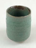 Japanese Ceramic Yunomi Teacup Vtg Pottery Large Light Green Crackle Glaze TC366