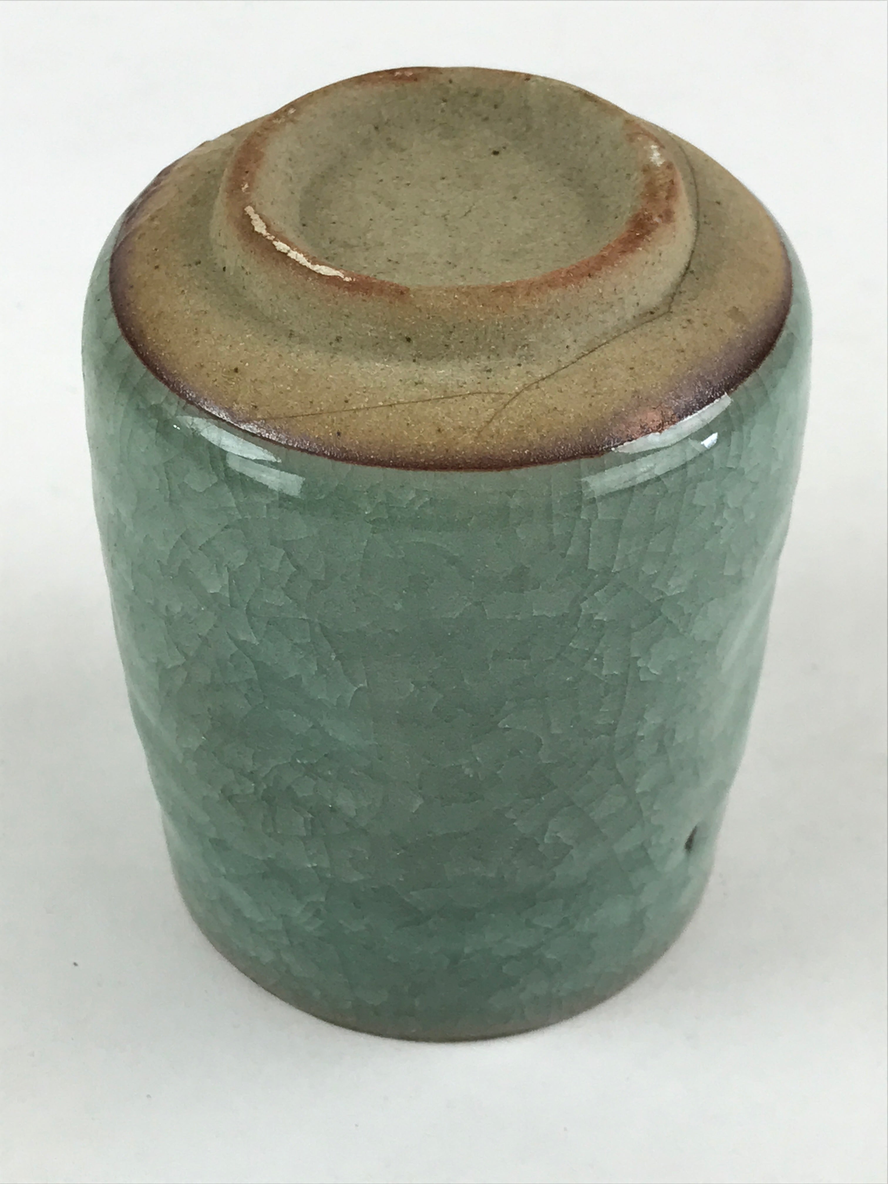 Japanese Ceramic Yunomi Teacup Vtg Pottery Large Light Green Crackle Glaze TC366