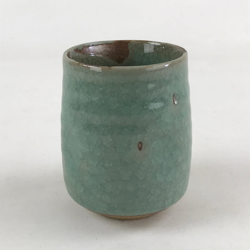 Japanese Ceramic Yunomi Teacup Vtg Pottery Large Light Green Crackle Glaze TC366