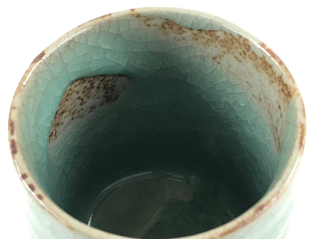 Japanese Ceramic Yunomi Teacup Vtg Pottery Large Light Green Crackle Glaze TC367