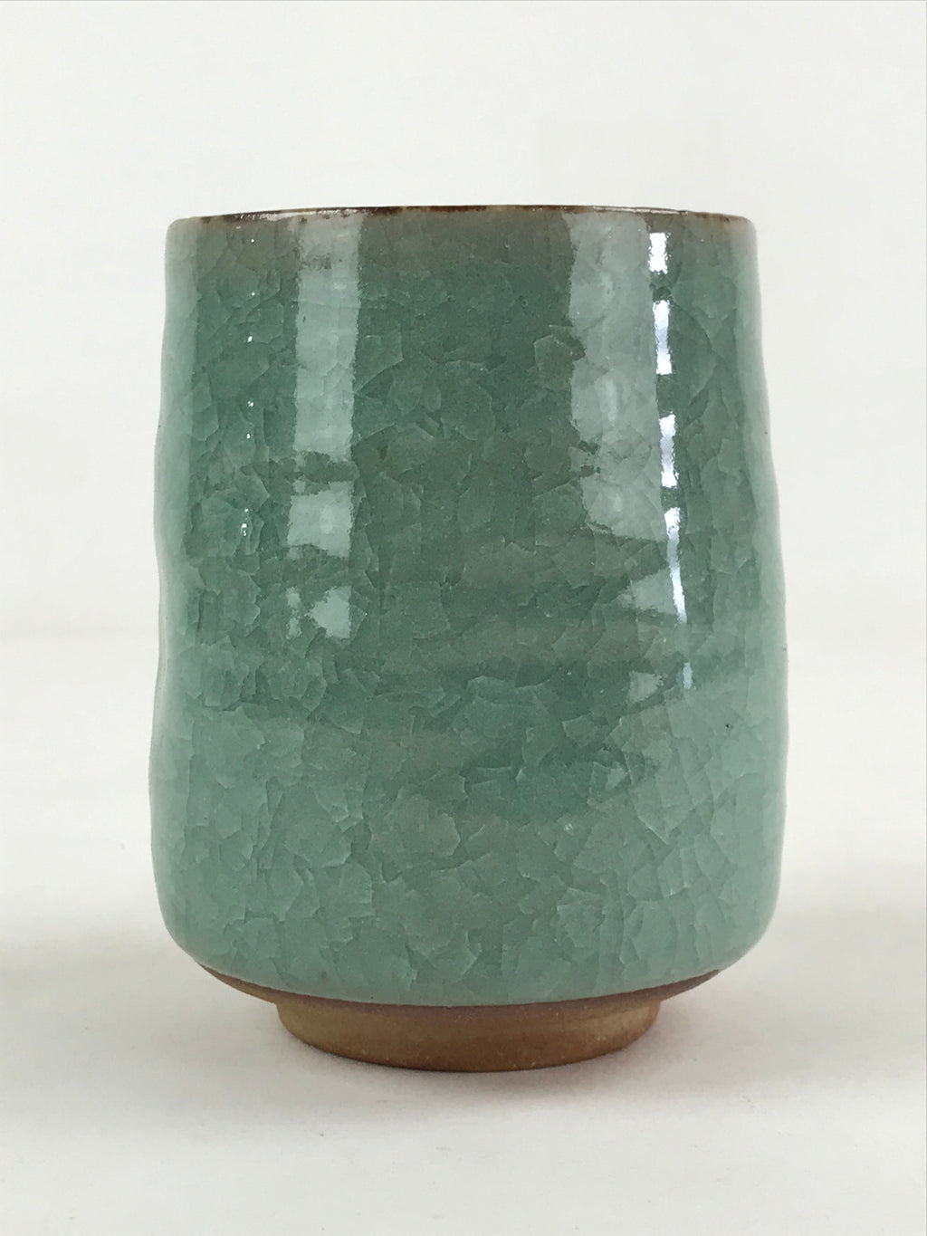 Japanese Ceramic Yunomi Teacup Vtg Pottery Large Light Green Crackle Glaze TC367