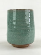 Japanese Ceramic Yunomi Teacup Vtg Pottery Large Light Green Crackle Glaze TC367