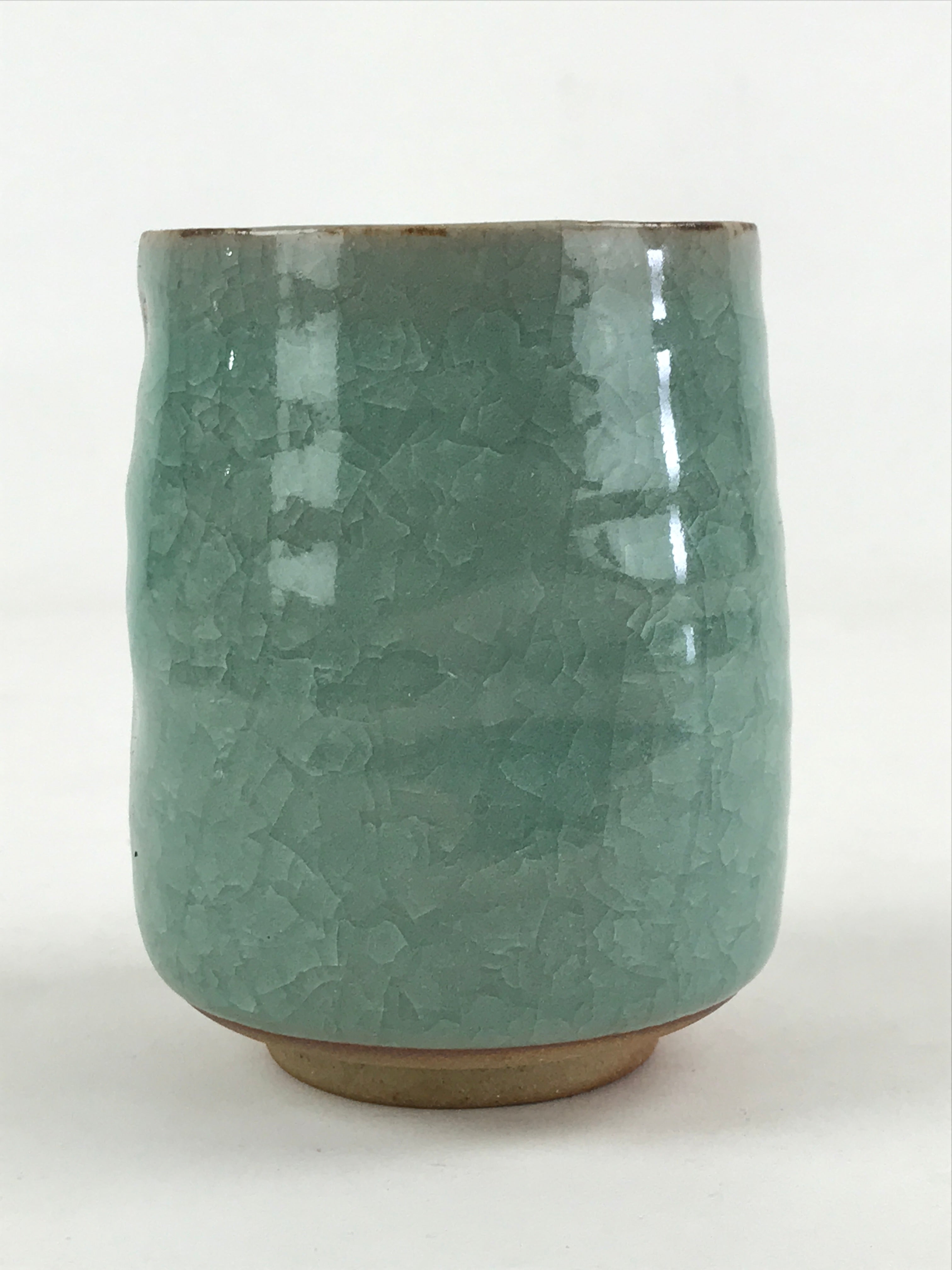 Japanese Ceramic Yunomi Teacup Vtg Pottery Large Light Green Crackle Glaze TC367