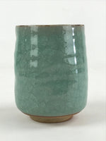Japanese Ceramic Yunomi Teacup Vtg Pottery Large Light Green Crackle Glaze TC367