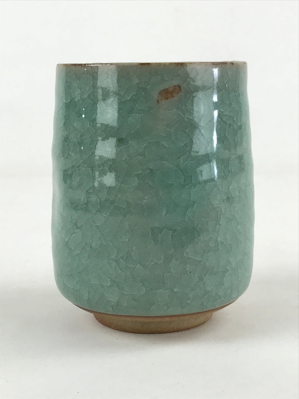Japanese Ceramic Yunomi Teacup Vtg Pottery Large Light Green Crackle Glaze TC367