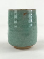 Japanese Ceramic Yunomi Teacup Vtg Pottery Large Light Green Crackle Glaze TC367
