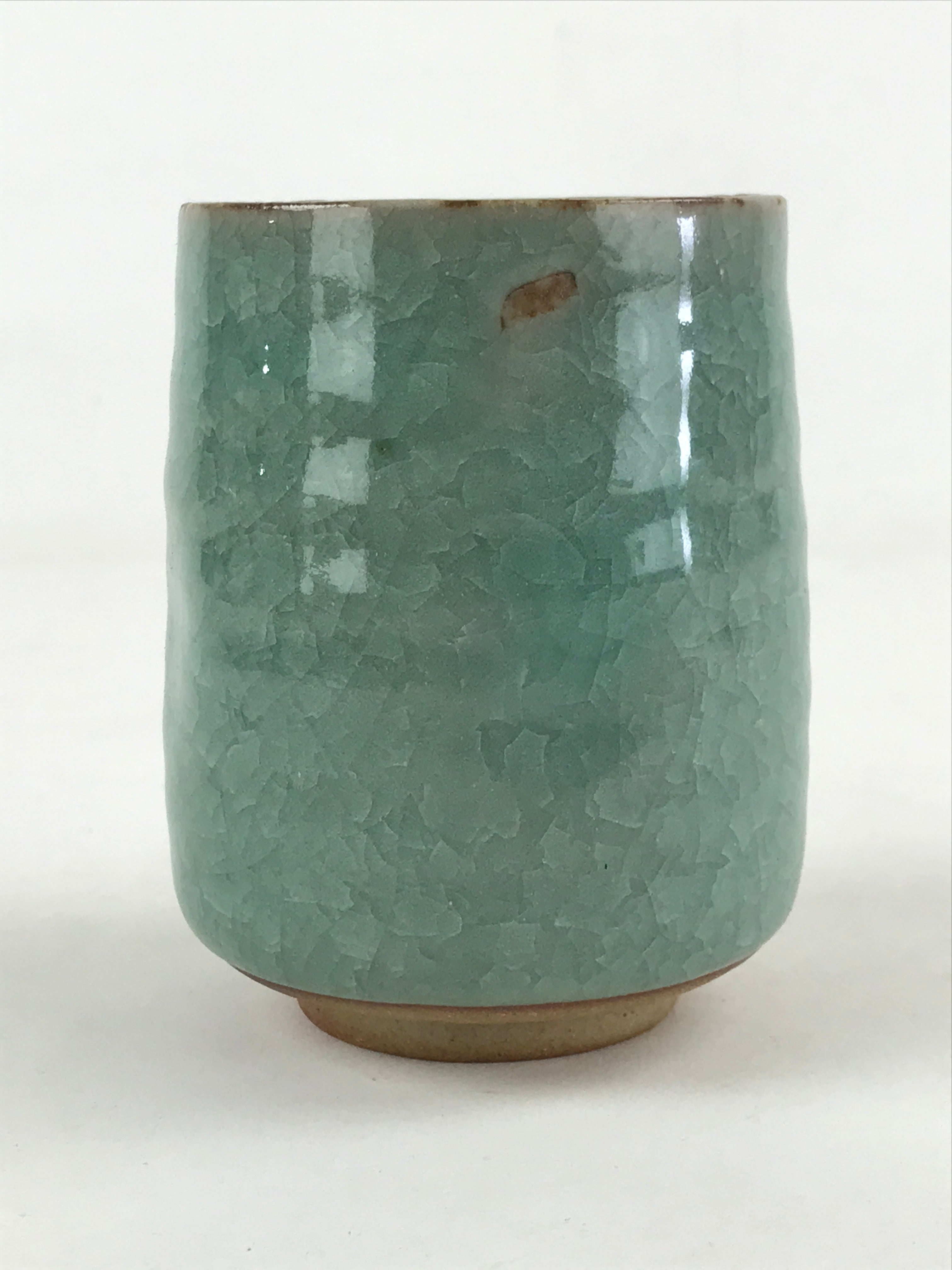 Japanese Ceramic Yunomi Teacup Vtg Pottery Large Light Green Crackle Glaze TC367