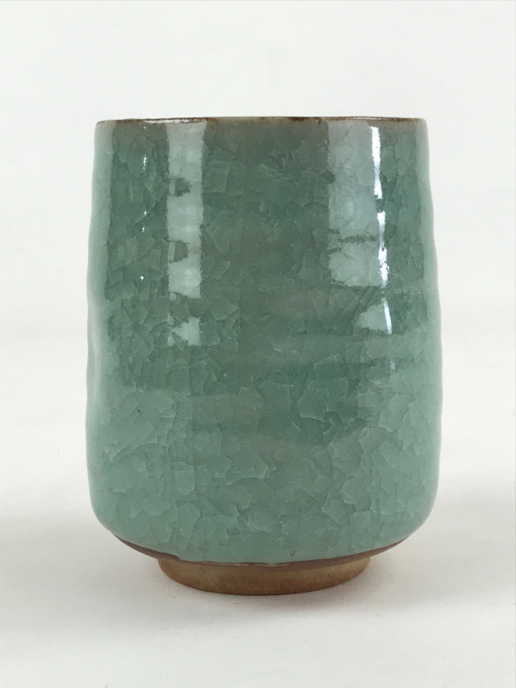 Japanese Ceramic Yunomi Teacup Vtg Pottery Large Light Green Crackle Glaze TC367