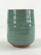 Japanese Ceramic Yunomi Teacup Vtg Pottery Large Light Green Crackle Glaze TC367