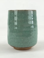 Japanese Ceramic Yunomi Teacup Vtg Pottery Large Light Green Crackle Glaze TC367