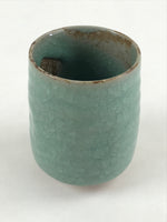 Japanese Ceramic Yunomi Teacup Vtg Pottery Large Light Green Crackle Glaze TC367