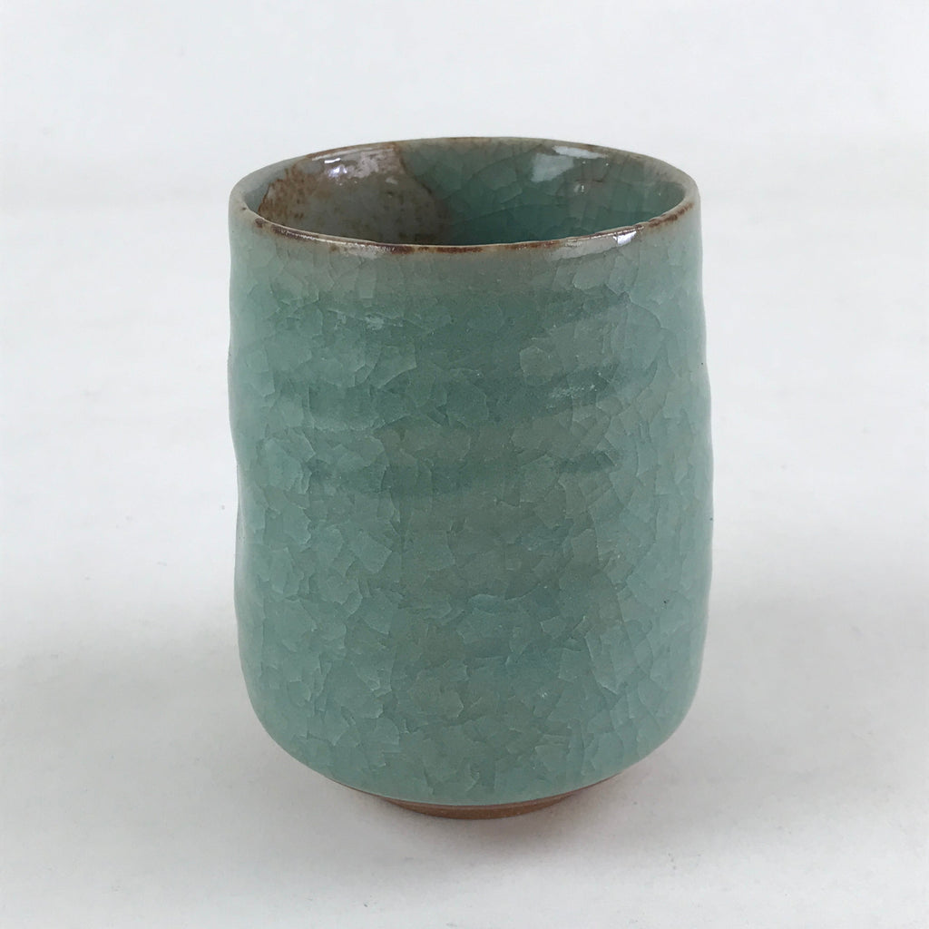 Japanese Ceramic Yunomi Teacup Vtg Pottery Large Light Green Crackle Glaze TC367