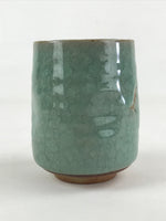 Japanese Ceramic Yunomi Teacup Vtg Pottery Large Light Green Crackle Glaze TC368