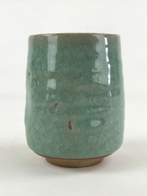 Japanese Ceramic Yunomi Teacup Vtg Pottery Large Light Green Crackle Glaze TC368