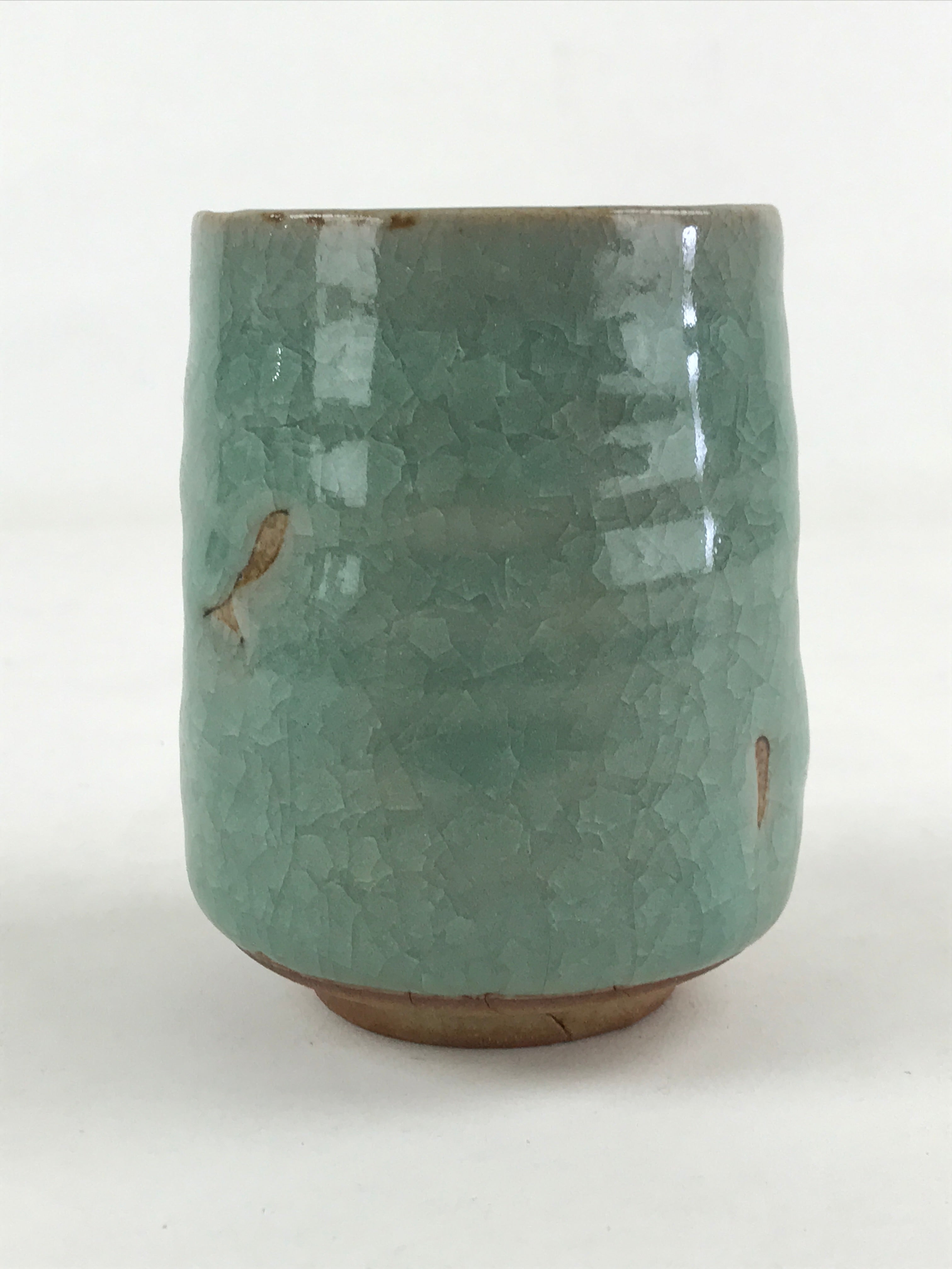 Japanese Ceramic Yunomi Teacup Vtg Pottery Large Light Green Crackle Glaze TC368