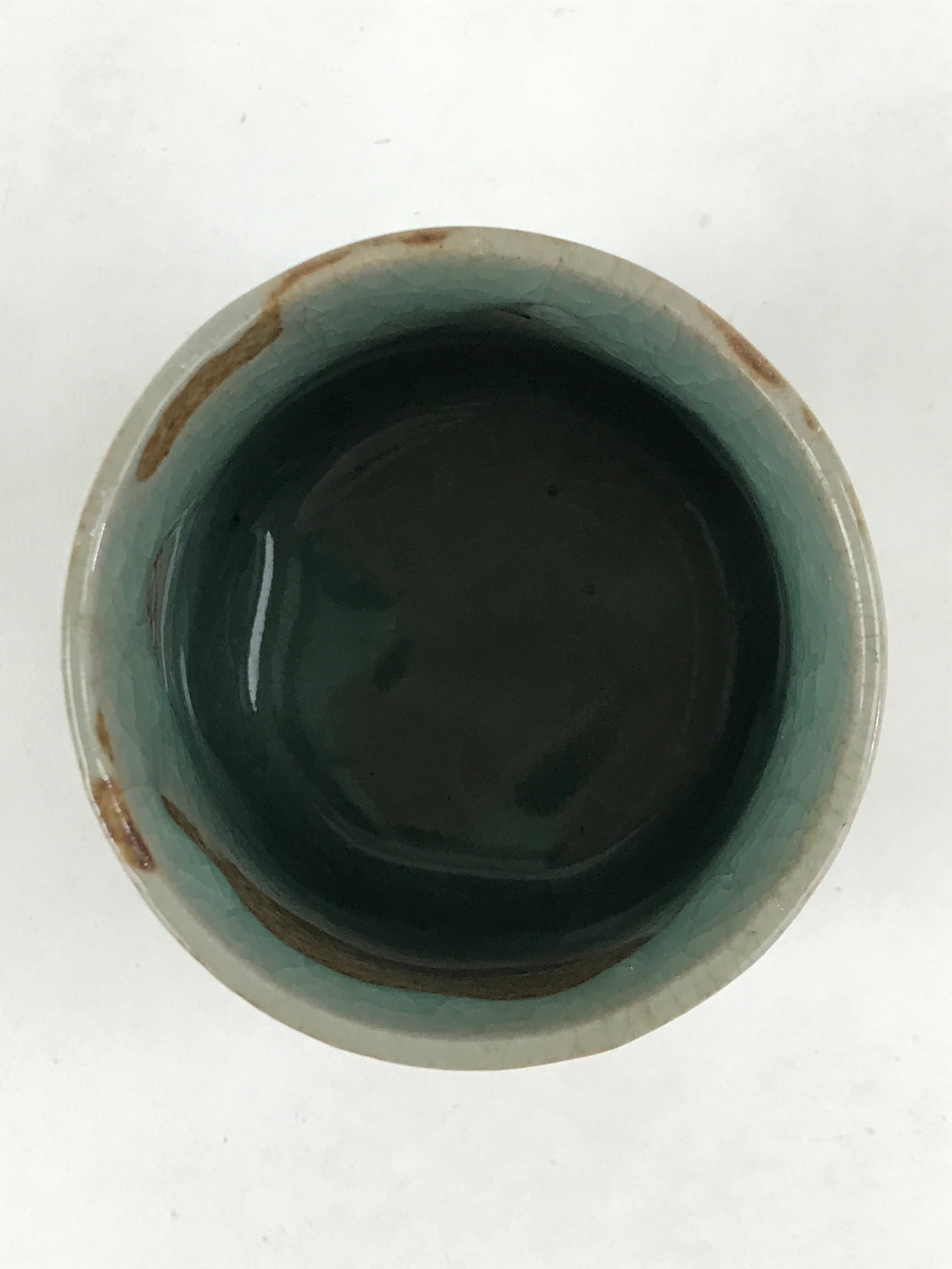 Japanese Ceramic Yunomi Teacup Vtg Pottery Large Light Green Crackle Glaze TC368