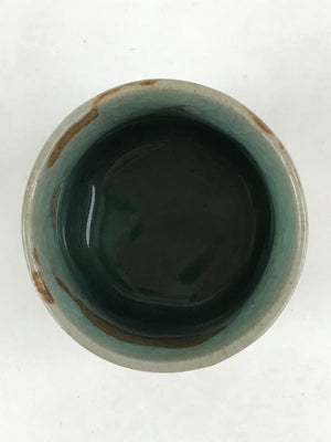 Japanese Ceramic Yunomi Teacup Vtg Pottery Large Light Green Crackle Glaze TC368