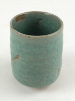 Japanese Ceramic Yunomi Teacup Vtg Pottery Large Light Green Crackle Glaze TC368