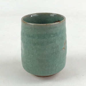 Japanese Ceramic Yunomi Teacup Vtg Pottery Large Light Green Crackle Glaze TC368