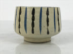 Japanese Ceramic Yunomi Teacup Vtg Pottery Sencha Beige Black Blue Stripe TC624