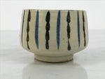 Japanese Ceramic Yunomi Teacup Vtg Pottery Sencha Beige Black Blue Stripe TC624
