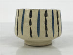 Japanese Ceramic Yunomi Teacup Vtg Pottery Sencha Beige Black Blue Stripe TC624