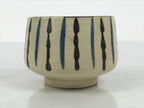 Japanese Ceramic Yunomi Teacup Vtg Pottery Sencha Beige Black Blue Stripe TC624