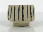 Japanese Ceramic Yunomi Teacup Vtg Pottery Sencha Beige Black Blue Stripe TC624