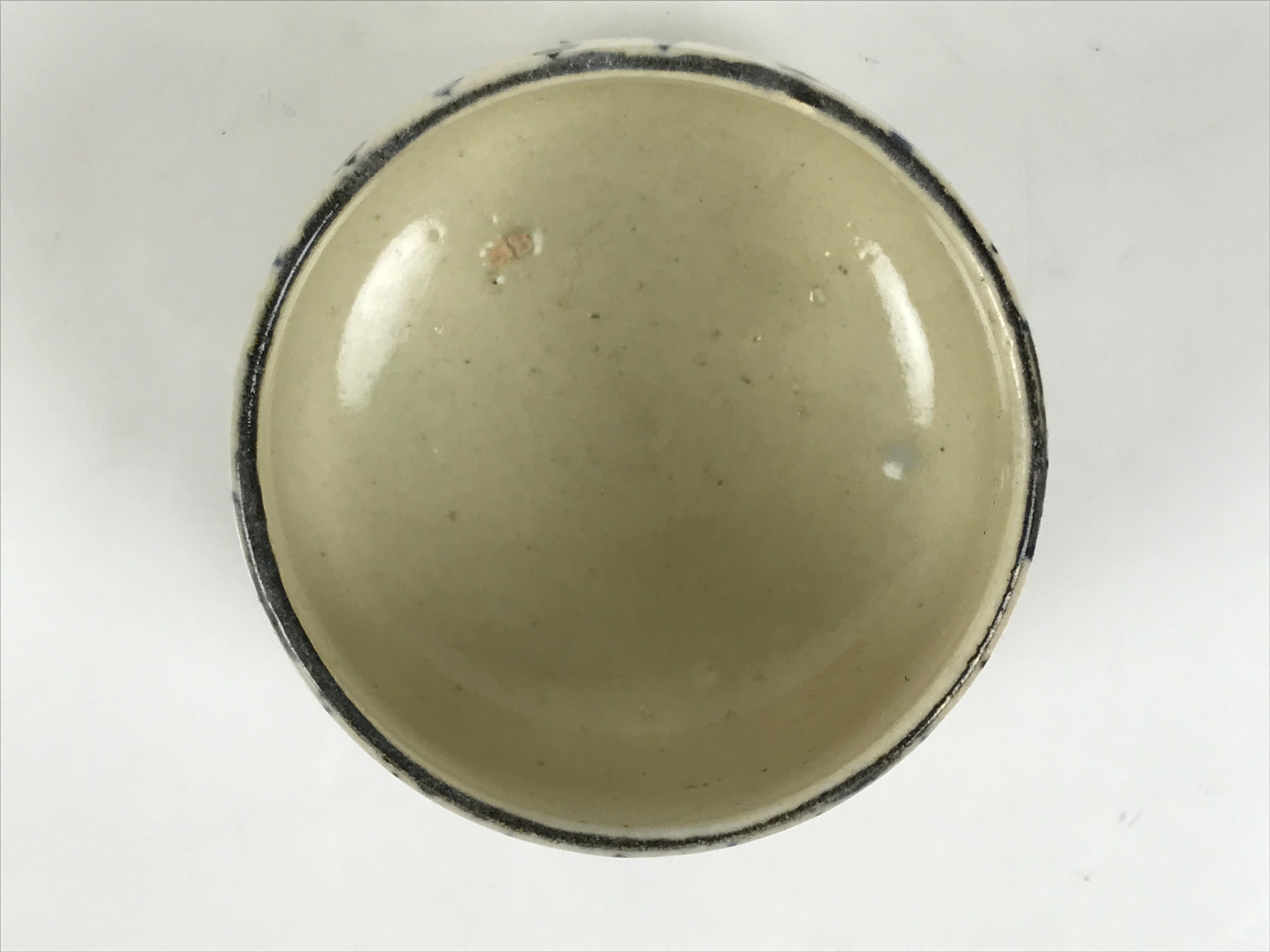 Japanese Ceramic Yunomi Teacup Vtg Pottery Sencha Beige Black Blue Stripe TC624
