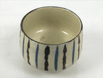 Japanese Ceramic Yunomi Teacup Vtg Pottery Sencha Beige Black Blue Stripe TC624