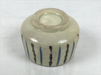 Japanese Ceramic Yunomi Teacup Vtg Pottery Sencha Beige Black Blue Stripe TC624