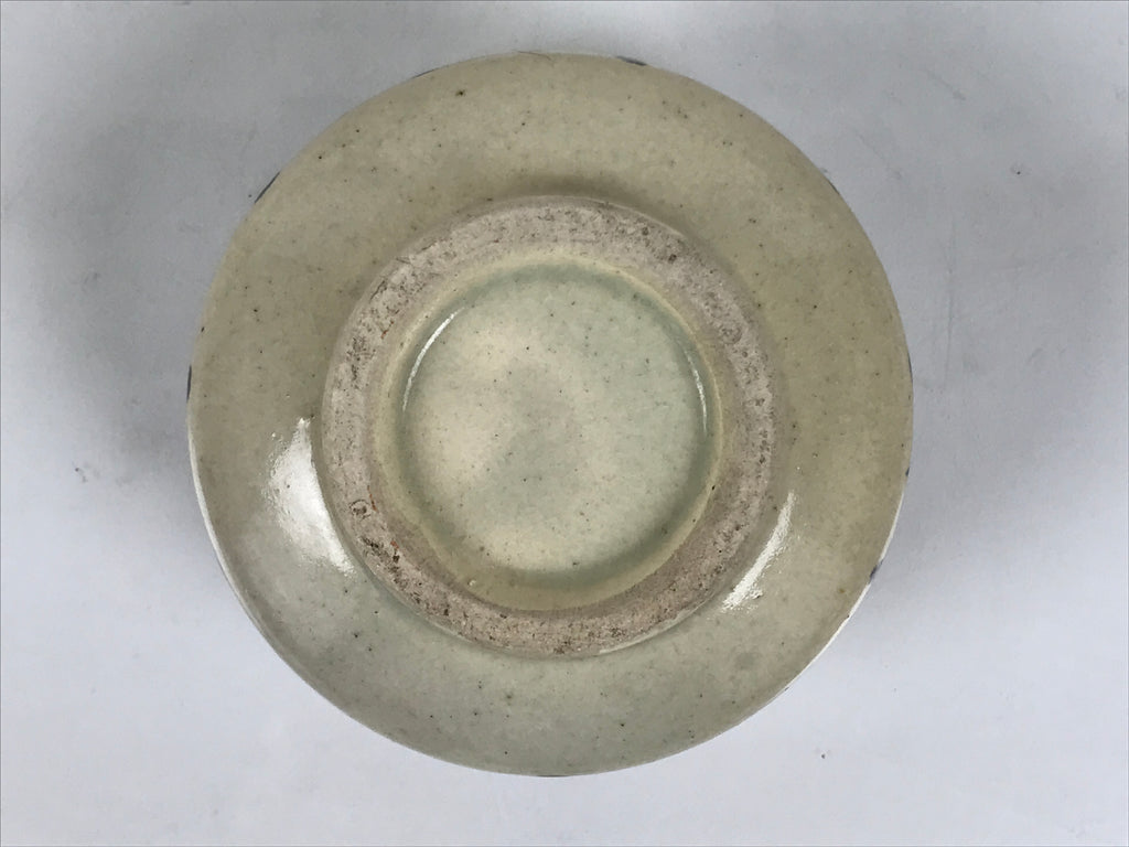 Japanese Ceramic Yunomi Teacup Vtg Pottery Sencha Beige Black Blue Stripe TC624