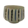 Japanese Ceramic Yunomi Teacup Vtg Pottery Sencha Beige Black Blue Stripe TC624