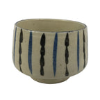 Japanese Ceramic Yunomi Teacup Vtg Pottery Sencha Beige Black Blue Stripe TC624