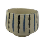 Japanese Ceramic Yunomi Teacup Vtg Pottery Sencha Beige Black Blue Stripe TC624