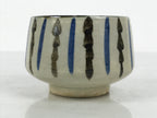 Japanese Ceramic Yunomi Teacup Vtg Pottery Sencha Beige Black Blue Stripe TC625