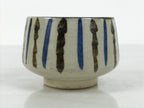 Japanese Ceramic Yunomi Teacup Vtg Pottery Sencha Beige Black Blue Stripe TC625