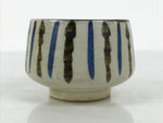 Japanese Ceramic Yunomi Teacup Vtg Pottery Sencha Beige Black Blue Stripe TC625