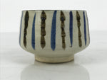 Japanese Ceramic Yunomi Teacup Vtg Pottery Sencha Beige Black Blue Stripe TC625