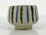 Japanese Ceramic Yunomi Teacup Vtg Pottery Sencha Beige Black Blue Stripe TC625