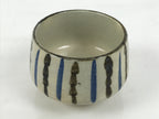 Japanese Ceramic Yunomi Teacup Vtg Pottery Sencha Beige Black Blue Stripe TC625