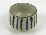 Japanese Ceramic Yunomi Teacup Vtg Pottery Sencha Beige Black Blue Stripe TC625