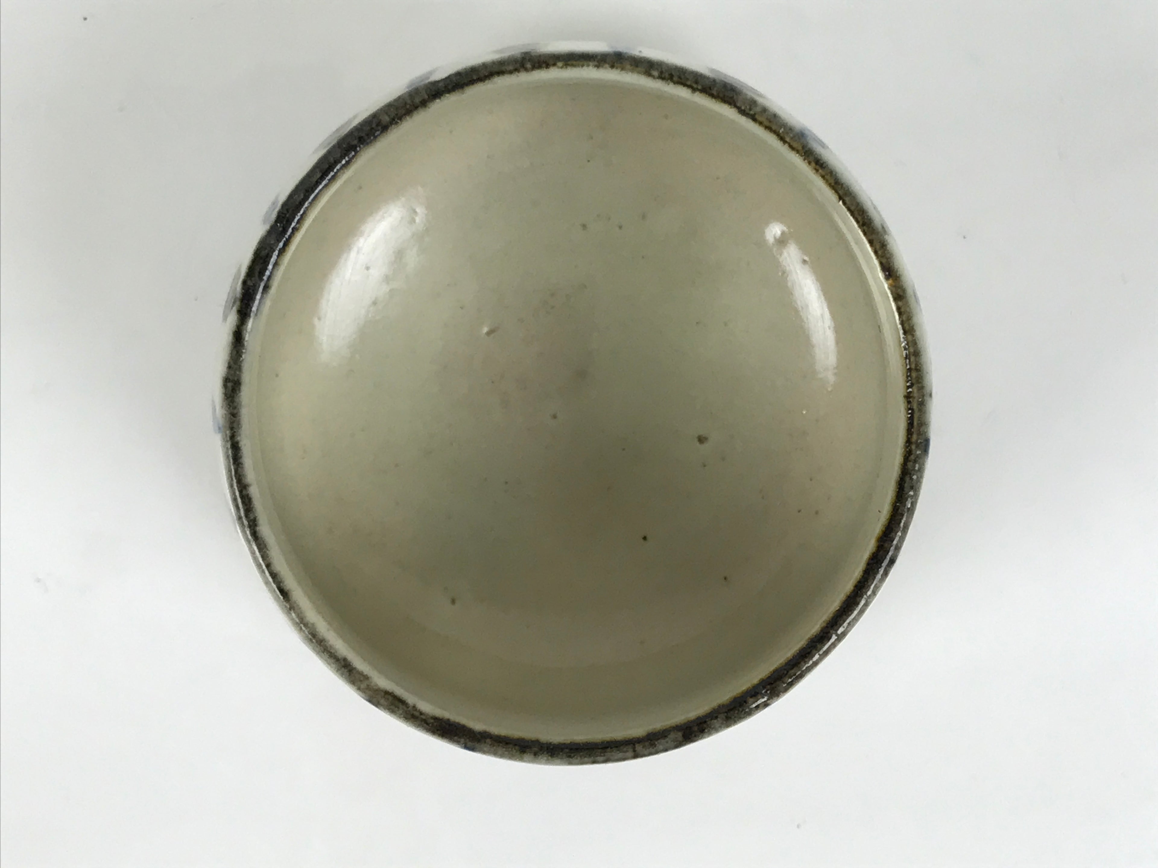 Japanese Ceramic Yunomi Teacup Vtg Pottery Sencha Beige Black Blue Stripe TC625