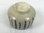 Japanese Ceramic Yunomi Teacup Vtg Pottery Sencha Beige Black Blue Stripe TC625