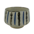 Japanese Ceramic Yunomi Teacup Vtg Pottery Sencha Beige Black Blue Stripe TC625