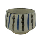 Japanese Ceramic Yunomi Teacup Vtg Pottery Sencha Beige Black Blue Stripe TC625