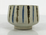Japanese Ceramic Yunomi Teacup Vtg Pottery Sencha Beige Black Blue Stripe TC626