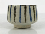 Japanese Ceramic Yunomi Teacup Vtg Pottery Sencha Beige Black Blue Stripe TC626